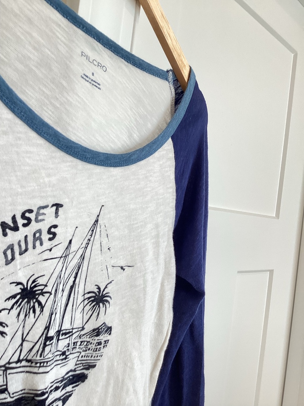 Anthropologie Ringer Tee Heritage Scoop Neck Long Sleeve New Small San Francisco - Picture 6 of 15